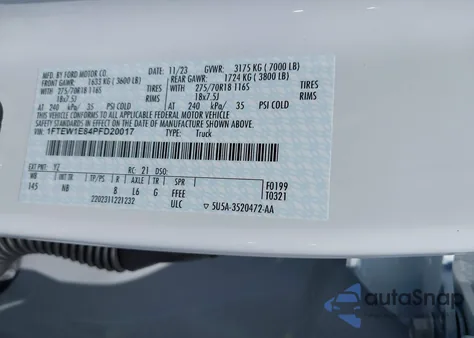 2023 Ford F-150 Tremor z USA, uszkodzony, nr VIN 1FTEW1E84PFD20017